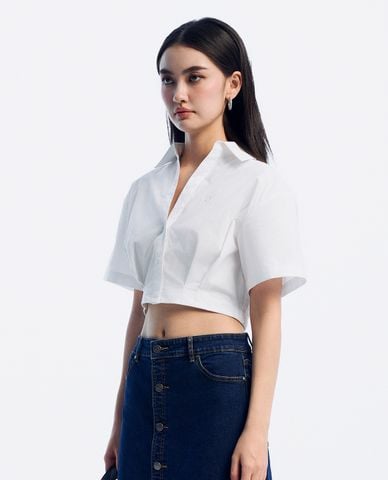  GIGI - Áo sơ mi croptop cổ bẻ tay ngắn trẻ trung 