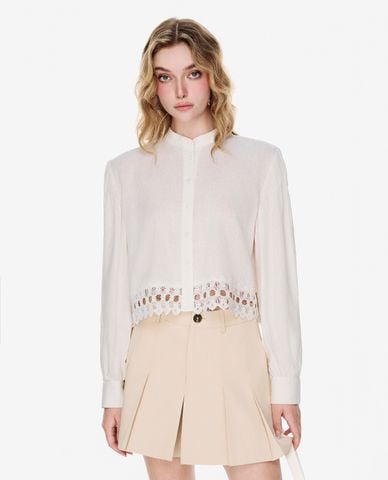  GIGI - Áo sơ mi nữ cổ trụ tay dài phối ren 