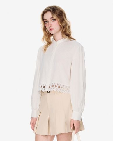  GIGI - Áo sơ mi nữ cổ trụ tay dài phối ren 