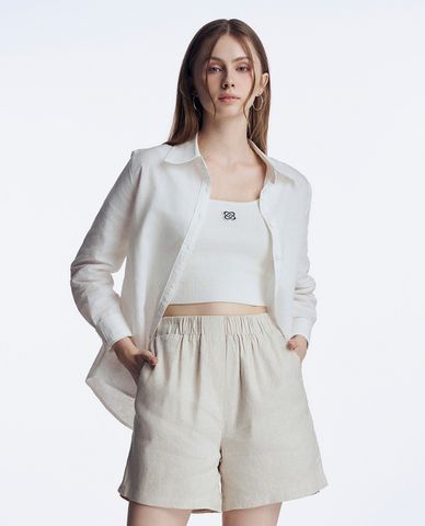  GIGI - Áo sơ mi nữ cổ bẻ tay dài phối logo thêu tinh tế 