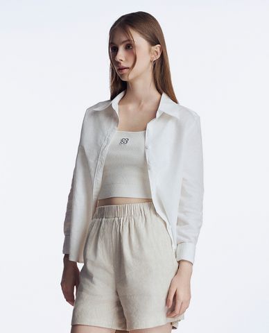  GIGI - Áo sơ mi nữ cổ bẻ tay dài phối logo thêu tinh tế 