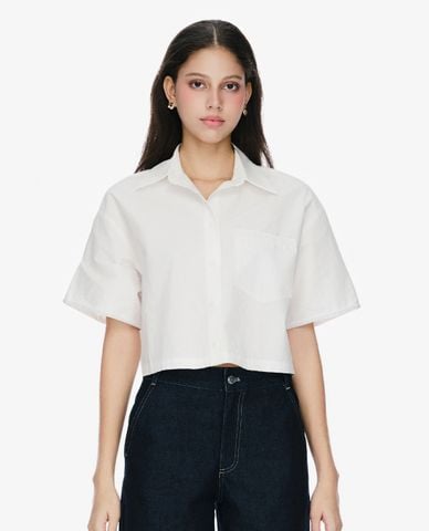  GIGI - Áo sơ mi nữ croptop cổ bẻ tay ngắn 