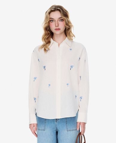  GIGI - Áo sơ mi nữ cổ bẻ tay dài phối họa tiết 