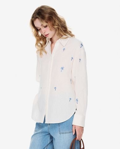  GIGI - Áo sơ mi nữ cổ bẻ tay dài phối họa tiết 