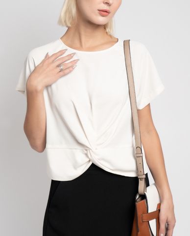  GIGI - Áo kiểu nữ cổ tròn tay ngắn xoắn eo thời trang 