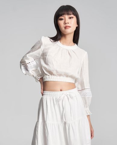  GIGI - Áo croptop nữ tay dài cổ tròn hiện đại 