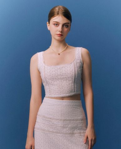  GIGI - Áo sát nách nữ cổ vuông phối hoạ tiết hoa văn thời thượng 