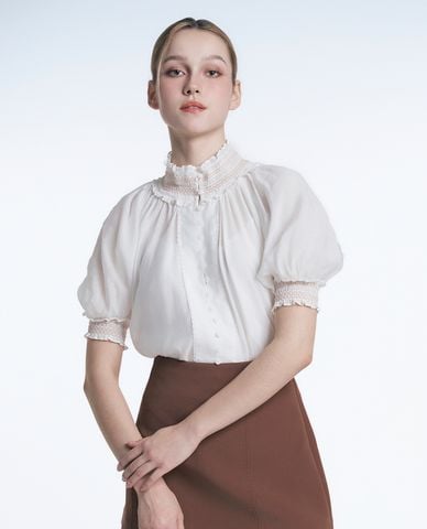  GIGI - Áo sơ mi cổ trụ tay phồng phối bèo thanh lịch 