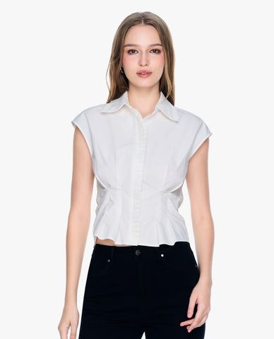  GIGI - Áo sơ mi nữ croptop cổ bẻ nhún eo nữ tính 