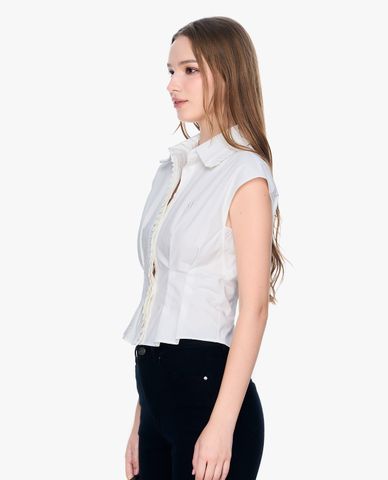  GIGI - Áo sơ mi nữ croptop cổ bẻ nhún eo nữ tính 