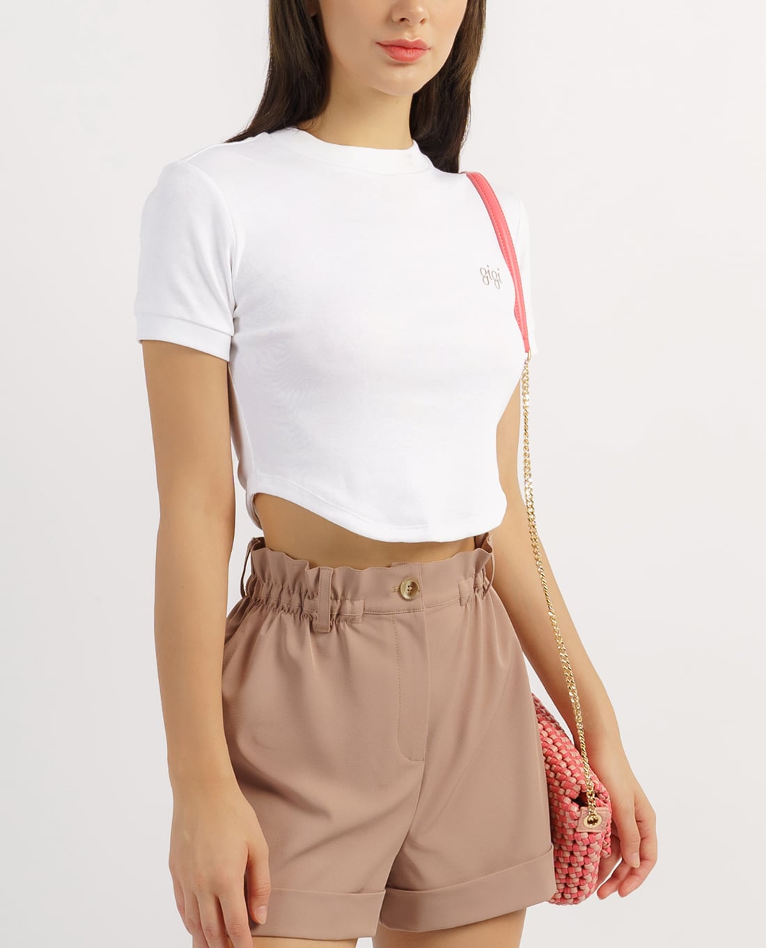 GIGI - Áo croptop nữ tay ngắn phối logo thời trang