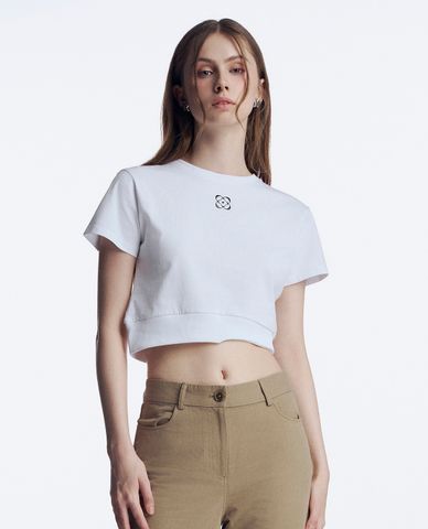  GIGI - Áo croptop nữ cổ tròn tay ngắn phối logo 