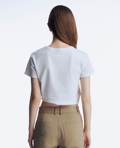  GIGI - Áo croptop nữ cổ tròn tay ngắn phối logo 