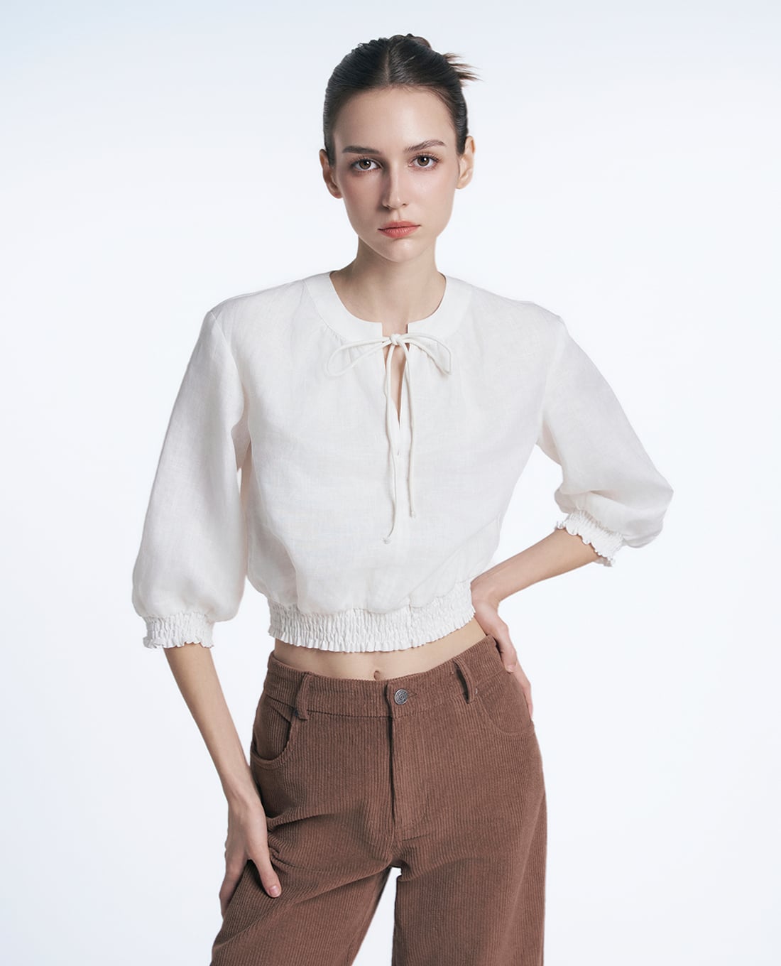 GIGI - Áo croptop nữ cổ tròn tay lỡ trẻ trung