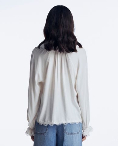  GIGI - Áo kiểu nữ cổ V tay dài phối xếp li mảnh 