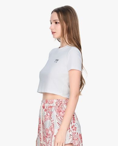  GIGI - Áo croptop nữ cổ tròn tay ngắn phối logo 