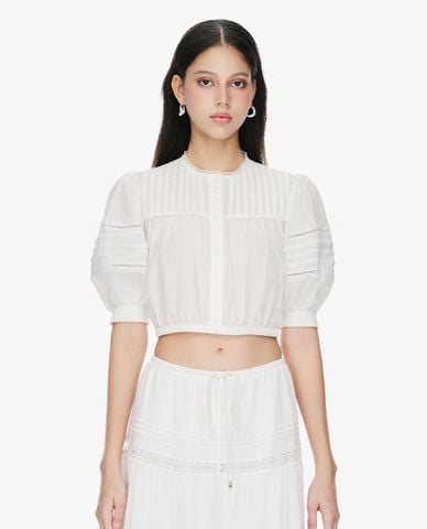  GIGI - Áo kiểu nữ phom croptop cổ tròn tay phồng nữ tính 