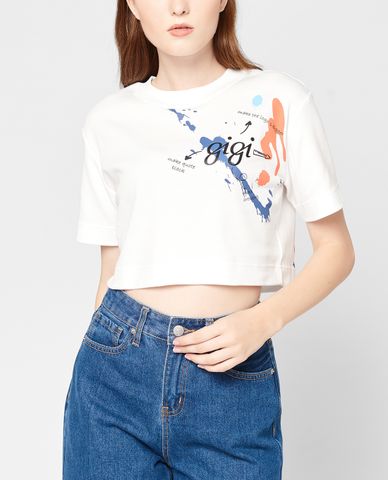  GIGI - Áo thun nữ croptop cổ tròn ngắn tay phối logo Art 3 