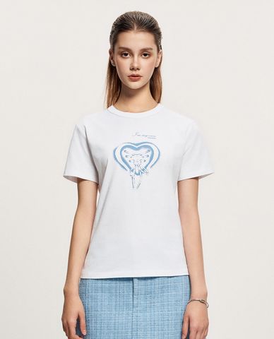  GIGI - Áo thun nữ cổ tròn tay ngắn phối hình in nổi bật 