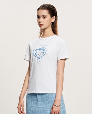  GIGI - Áo thun nữ cổ tròn tay ngắn phối hình in nổi bật 