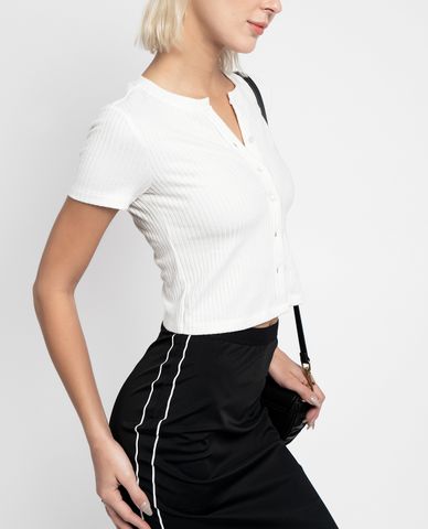  GIGI - Áo croptop nữ tay ngắn phối nút cài phom ôm thời trang 