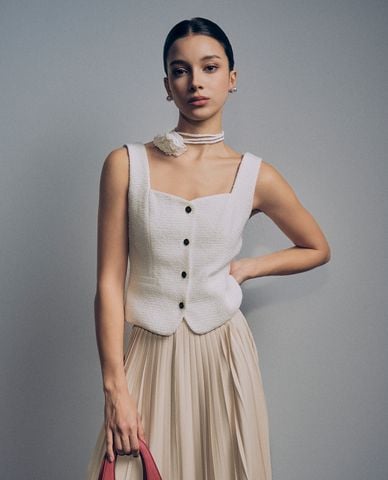  GIGI - Áo sát nách nữ cổ vuông phối nút cài tròn thanh lịch 