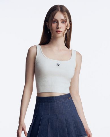  GIGI - Áo sát nách nữ cổ tròn phối hình thêu nhỏ nổi bật 