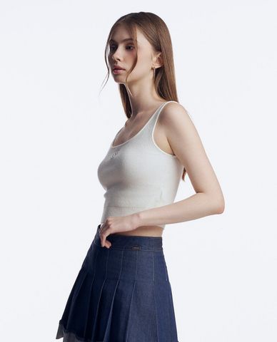  GIGI - Áo sát nách nữ cổ tròn phối hình thêu nhỏ nổi bật 