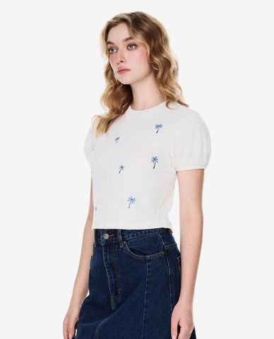  GIGI - Áo dệt kim nữ cổ tròn tay phồng 