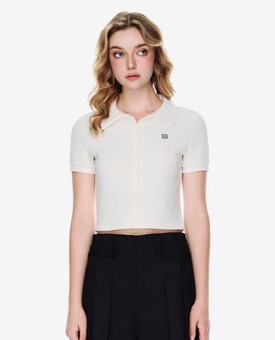  GIGI - Áo dệt kim nữ cổ bẻ tay ngắn phom croptop 