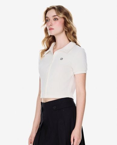  GIGI - Áo dệt kim nữ cổ bẻ tay ngắn phom croptop 