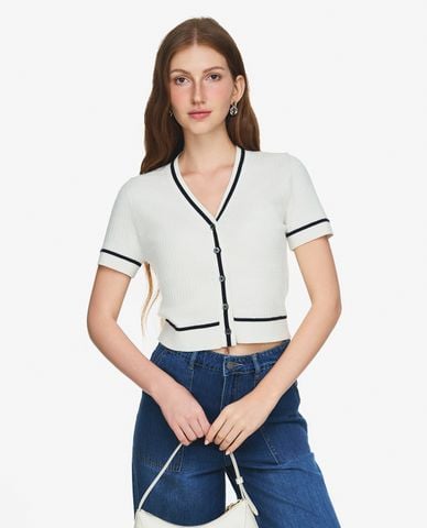  GIGI - Áo dệt kim nữ cổ V tay ngắn phom croptop 