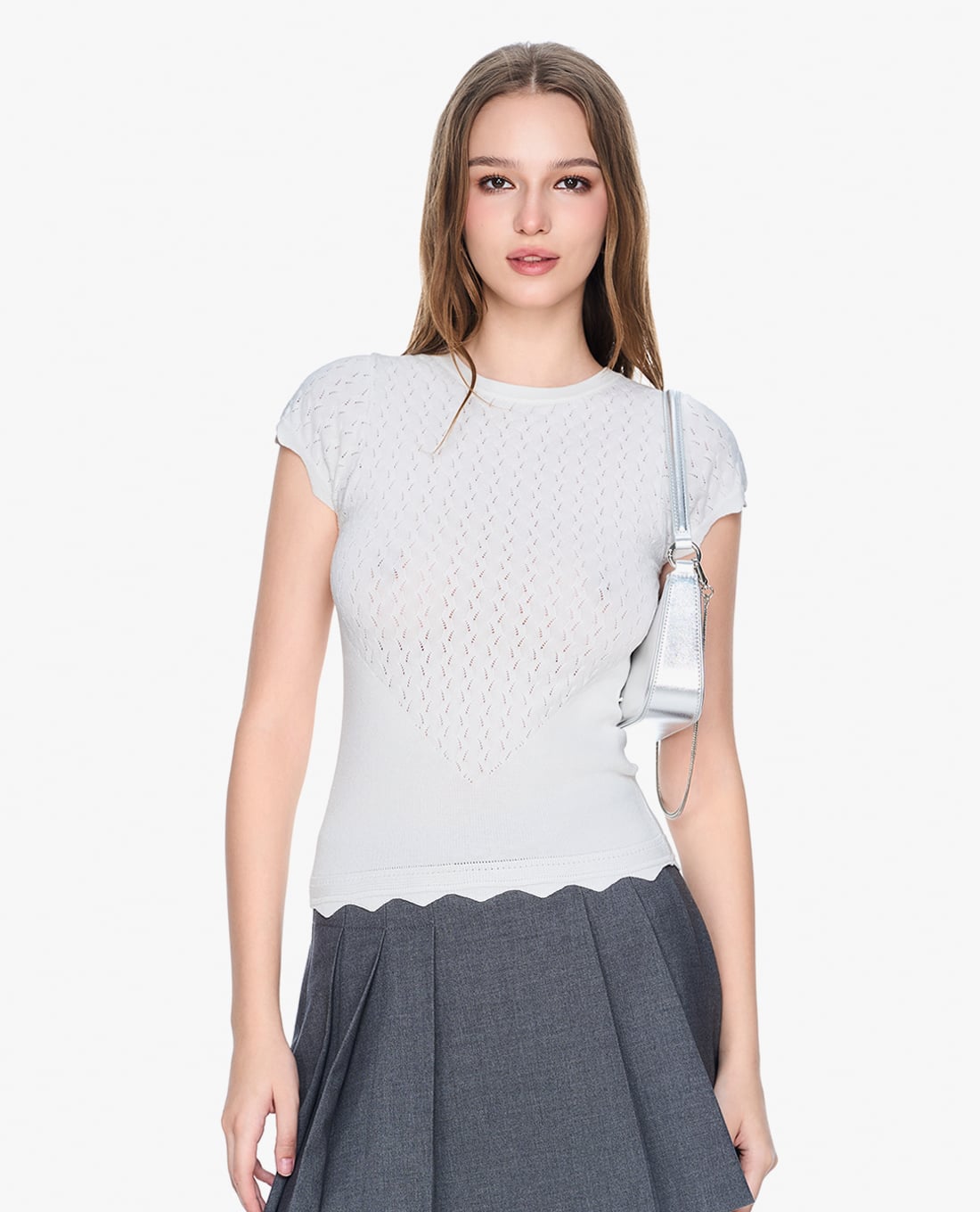 GIGI - Áo dệt kim nữ ngắn tay cổ tròn phom ôm tôn dáng