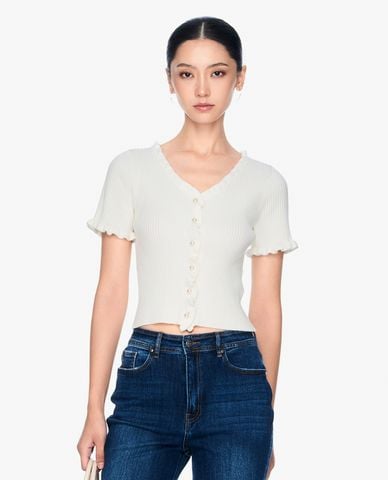  GIGI - Áo dệt kim croptop cổ tròn tay ngắn hiện đại 
