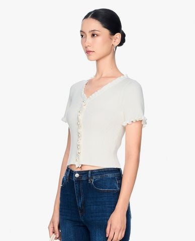  GIGI - Áo dệt kim croptop cổ tròn tay ngắn hiện đại 