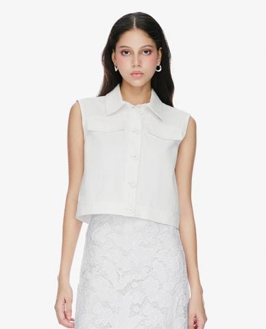  GIGI - Áo sơ mi croptop cổ bẻ sát nách hiện đại 