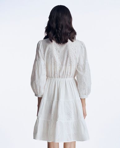  GIGI - Đầm xếp tầng mini cổ V tay phồng tinh tế 