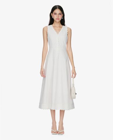  GIGI - Đầm sát nách midi cổ V phối nút thời trang 