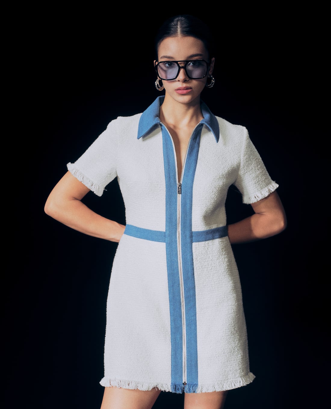 GIGI - Đầm sơ mi cổ bẻ tay ngắn mini phối dây kéo hiện đại