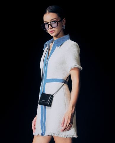  GIGI - Đầm sơ mi cổ bẻ tay ngắn mini phối dây kéo hiện đại 