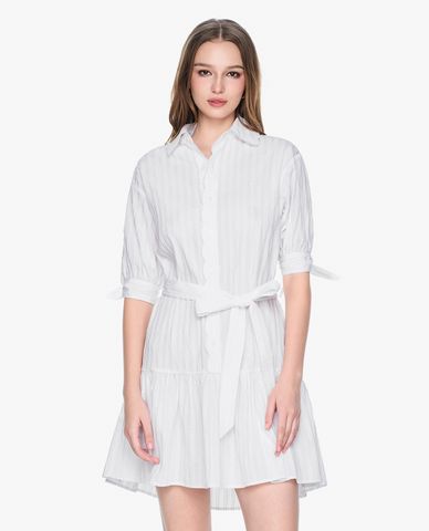  GIGI - Đầm sơ mi mini cổ bẻ tay dài phối nơ thanh lịch 