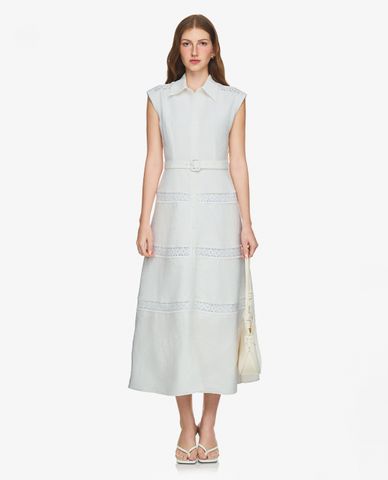  GIGI - Đầm sát nách midi cổ V phối sọc thanh lịch 