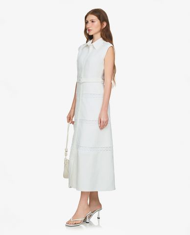  GIGI - Đầm sát nách midi cổ V phối sọc thanh lịch 