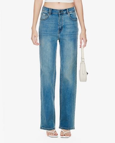  GIGI - Quần jeans nữ ống đứng phối wash bạc thời trang 