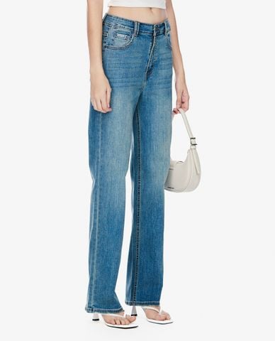  GIGI - Quần jeans nữ ống đứng phối wash bạc thời trang 