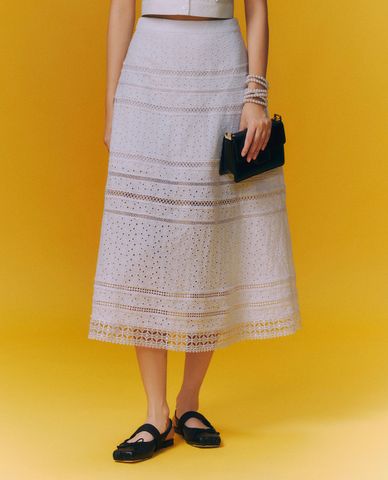  GIGI - Chân váy phom suông midi phối ren hiện đại 