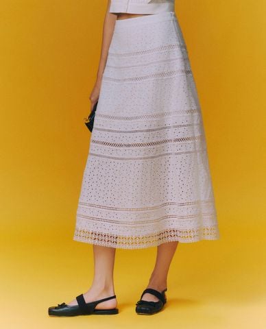  GIGI - Chân váy phom suông midi phối ren hiện đại 