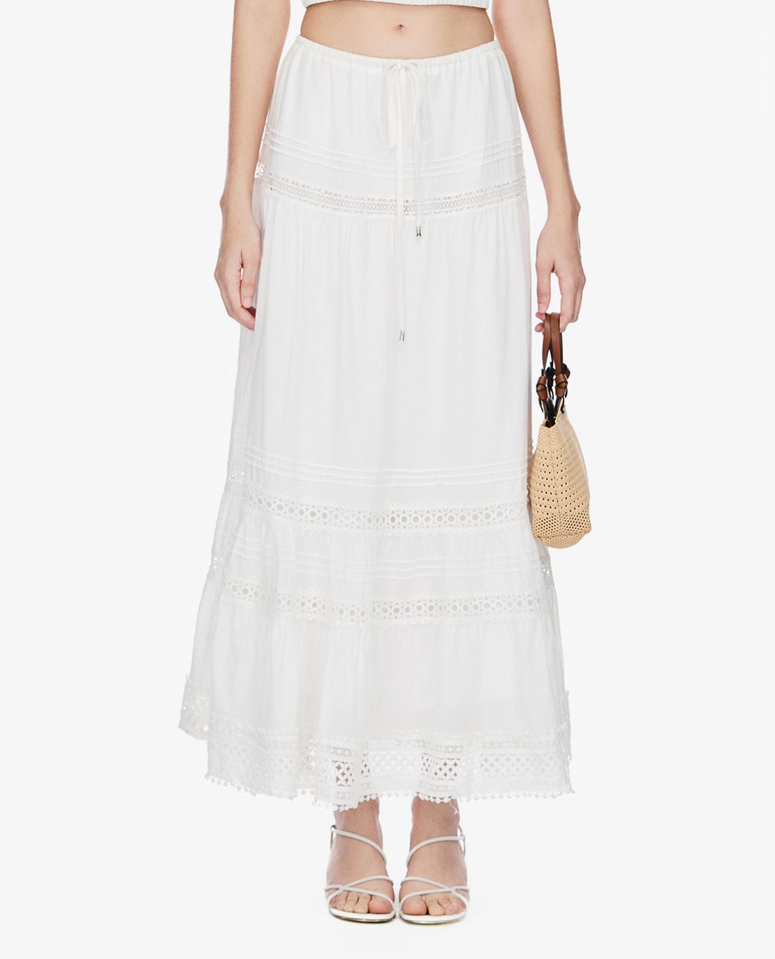 GIGI - Chân váy xếp tầng midi lưng thun phối dây rút