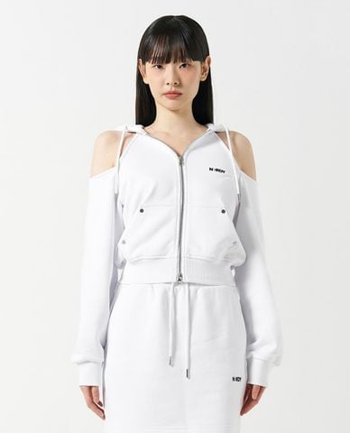  NERDY - Áo hoodie nữ tay dài phối zip Open Shoulder 