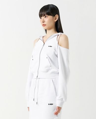  NERDY - Áo hoodie nữ tay dài phối zip Open Shoulder 